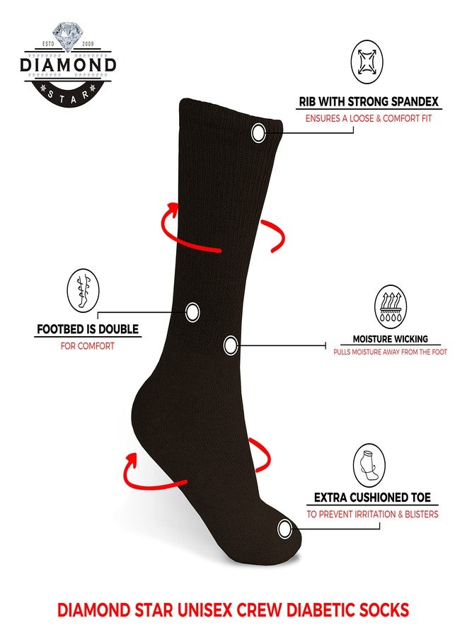 Diamond Star Diabetic Socks, Non-Binding Circulatory Cushion Cotton Crew Diabetic Socks for Men Women 10-13 (3 Pairs Brown) - Image 5